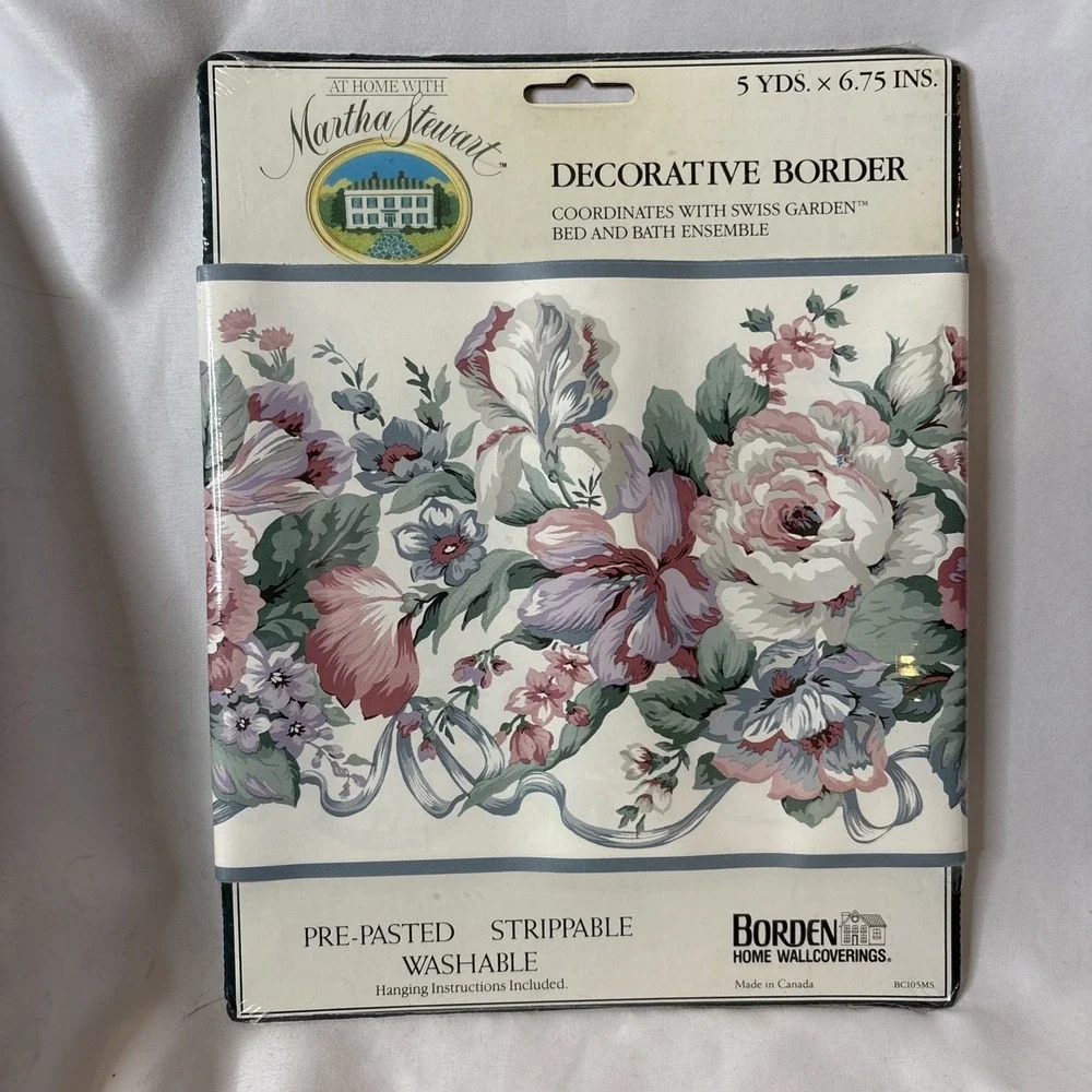 2 At Home Martha Stewart Decorative Cottage Floral Wall Border Swiss‎ Garden